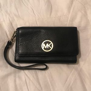 Black Leather MK iPhone Wristlet- Michael Kors